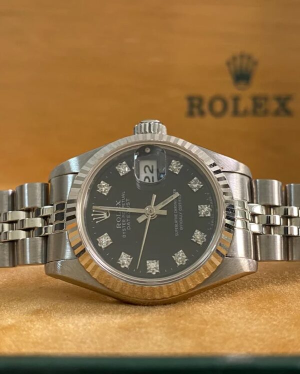 Rolex Steel Lady-Datejust - N serial- Fluted Bezel - Black Diamond Dial - Jubilee Bracelet - 69174 - Image 5