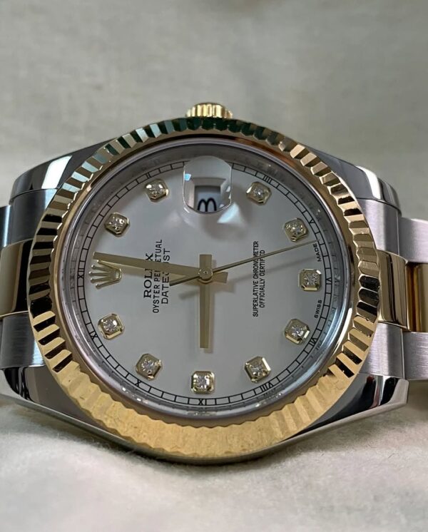 Rolex Steel & Yellow Rolesor Datejust II - Fluted Bezel - Ivory Diamond Dial - Oyster Bracelet - 116333 - Image 9