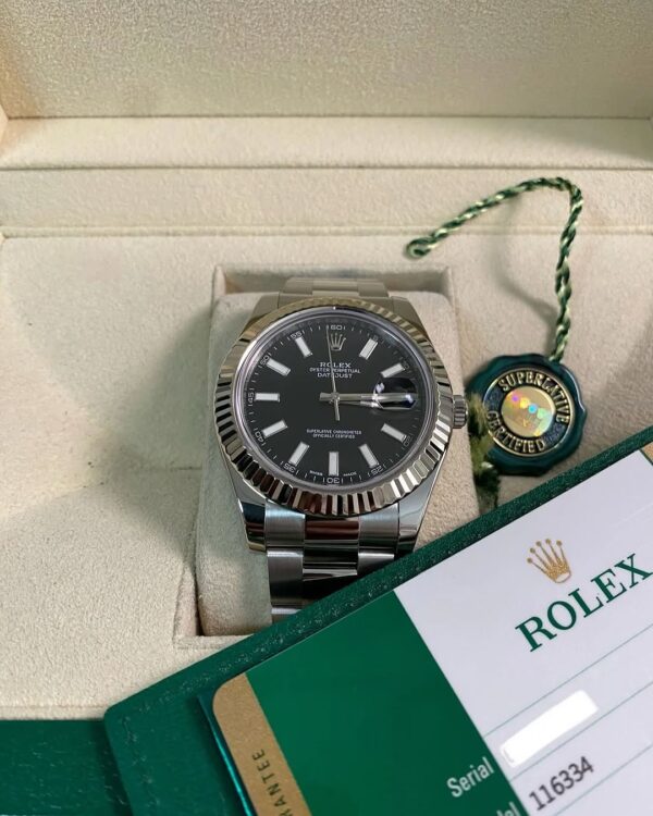 Rolex Steel Datejust II - 2016 - Fluted Bezel - Black Index Dial - Oyster Bracelet - 116334 *FULL SET*