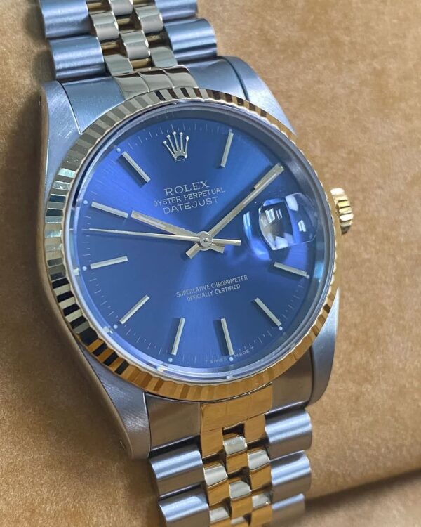 Rolex Steel and Yellow Gold Datejust 36 - N serial - Fluted Bezel - Blue Index Dial - Jubilee Bracelet - 16233 - Image 8