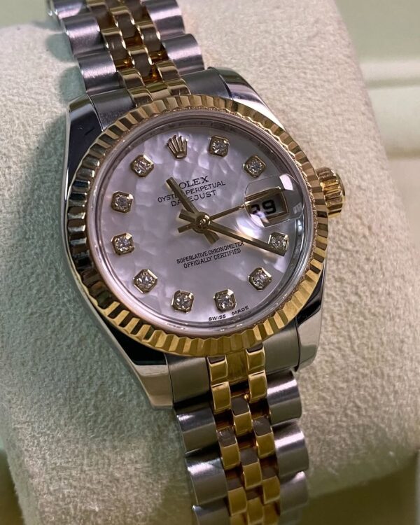 Rolex Yellow Gold and Steel Lady-Datejust - 2008 - Fluted Bezel - Mother-of-Pearl Diamond Dial - Jubilee Bracelet - 179173 *FULL SET* - Image 11