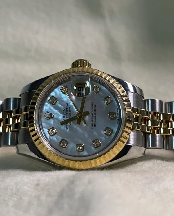 Rolex Yellow Gold and Steel Lady-Datejust - 2008 - Fluted Bezel - Mother-of-Pearl Diamond Dial - Jubilee Bracelet - 179173 *FULL SET* - Image 9