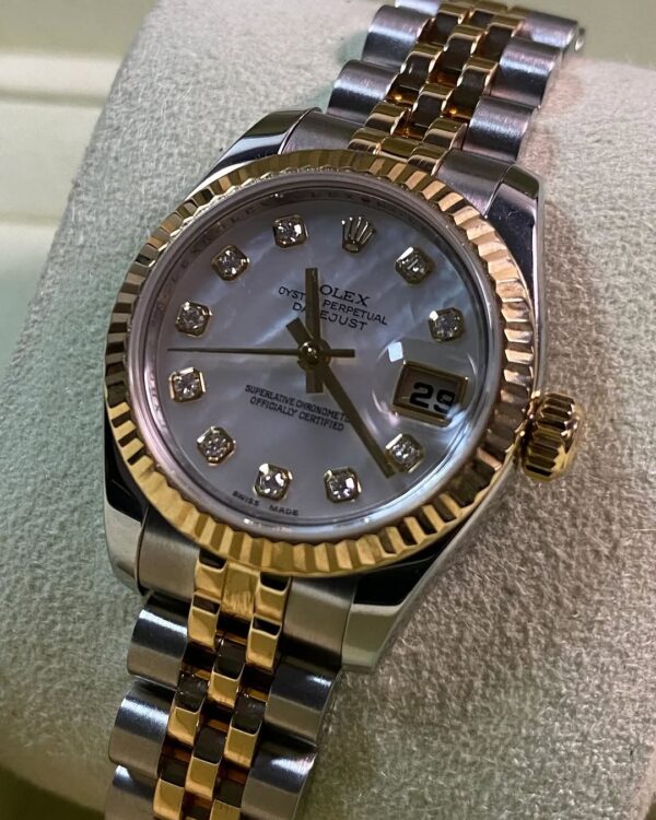 Rolex Yellow Gold and Steel Lady-Datejust - 2008 - Fluted Bezel - Mother-of-Pearl Diamond Dial - Jubilee Bracelet - 179173 *FULL SET* - Image 6