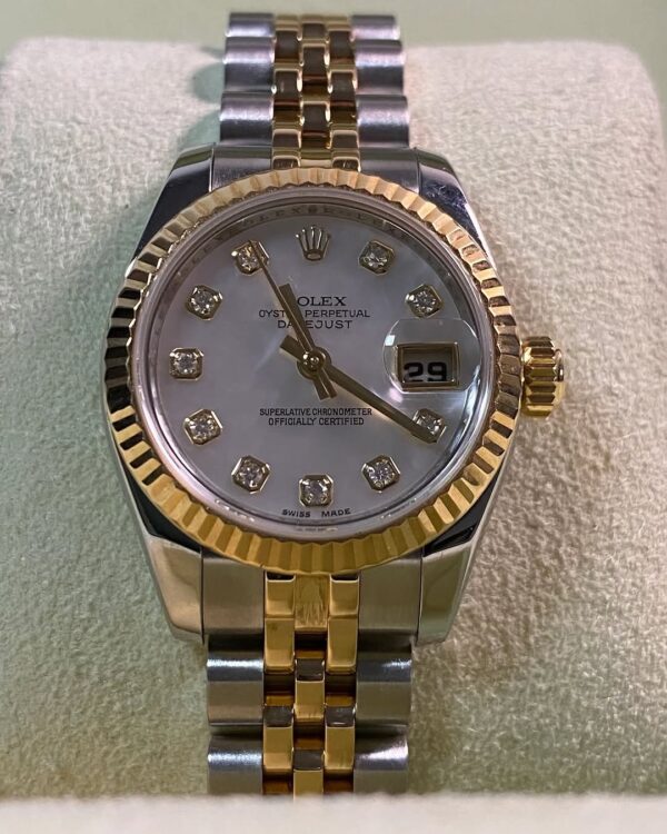 Rolex Yellow Gold and Steel Lady-Datejust - 2008 - Fluted Bezel - Mother-of-Pearl Diamond Dial - Jubilee Bracelet - 179173 *FULL SET* - Image 5