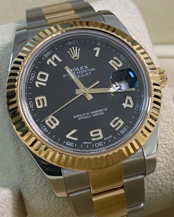 Rolex Steel & Yellow Rolesor Datejust II - Fluted Bezel - Black Arabic Dial - Oyster Bracelet - 116333 - Image 7