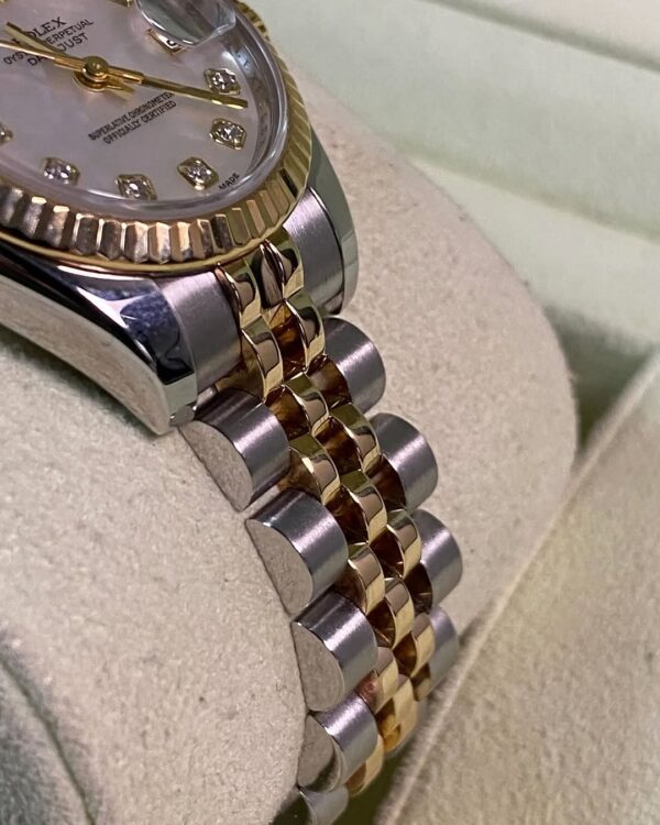 Rolex Yellow Gold and Steel Lady-Datejust - 2008 - Fluted Bezel - Mother-of-Pearl Diamond Dial - Jubilee Bracelet - 179173 *FULL SET* - Image 4