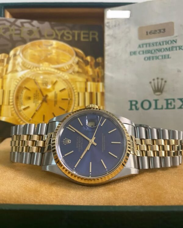 Rolex Steel and Yellow Gold Datejust 36 - N serial - Fluted Bezel - Blue Index Dial - Jubilee Bracelet - 16233