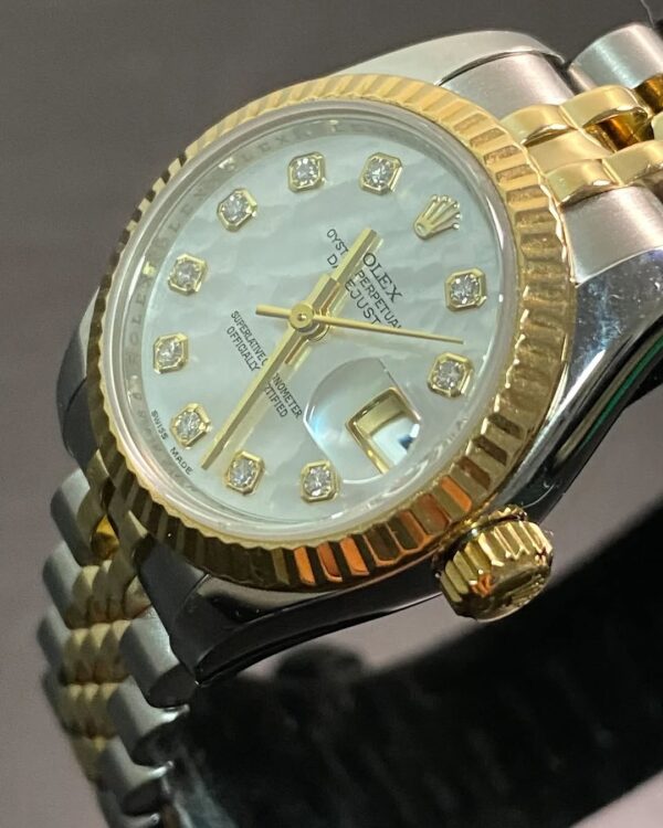 Rolex Yellow Gold and Steel Lady-Datejust - 2008 - Fluted Bezel - Mother-of-Pearl Diamond Dial - Jubilee Bracelet - 179173 *FULL SET* - Image 2