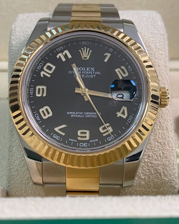 Rolex Steel & Yellow Rolesor Datejust II - Fluted Bezel - Black Arabic Dial - Oyster Bracelet - 116333 - Image 5