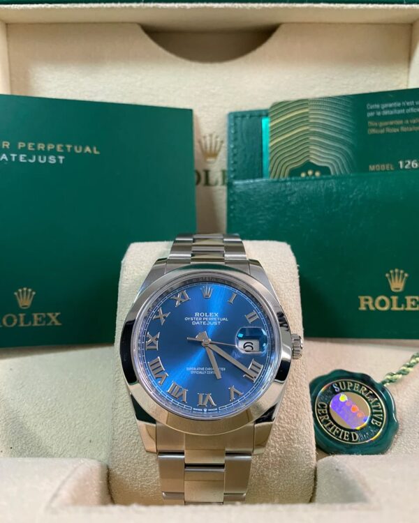 Rolex Steel Datejust 41 - 2021 - Smooth Bezel -Blue Roman Dial - Oyster Bracelet - 126300 *FULL SET*