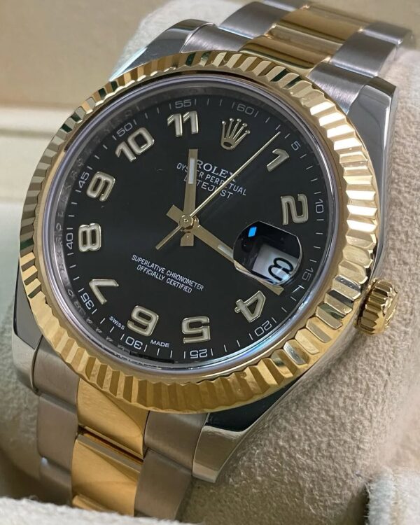 Rolex Steel & Yellow Rolesor Datejust II - Fluted Bezel - Black Arabic Dial - Oyster Bracelet - 116333 - Image 6