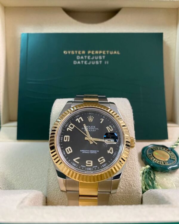 Rolex Steel & Yellow Rolesor Datejust II - Fluted Bezel - Black Arabic Dial - Oyster Bracelet - 116333