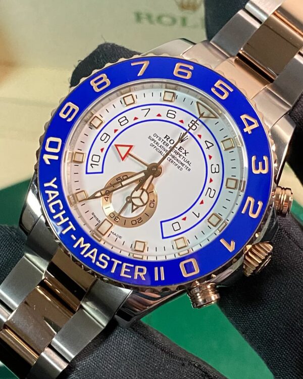 Rolex Steel and Everose Gold Yacht-Master II - 2020 - Blue Bezel - White Dial - 116681 *FULL SET* - Image 4