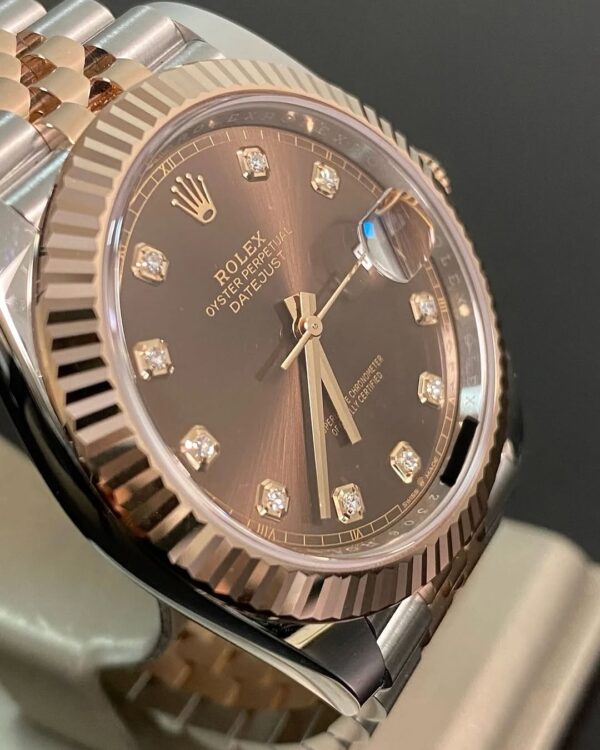 Rolex Steel and Everose Gold Datejust 41 - 2024 - Fluted Bezel - Chocolate Diamond Dial - Jubilee Bracelet - 126331 - Image 6