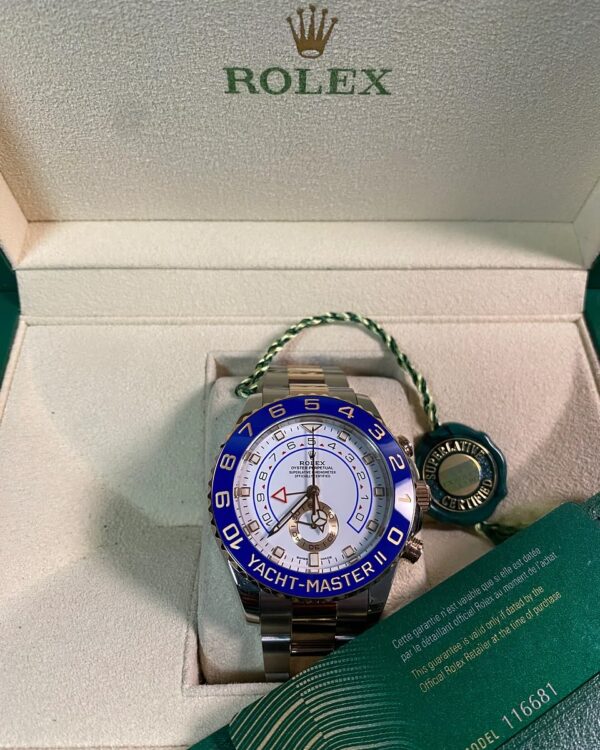 Rolex Steel and Everose Gold Yacht-Master II - 2020 - Blue Bezel - White Dial - 116681 *FULL SET* - Image 7