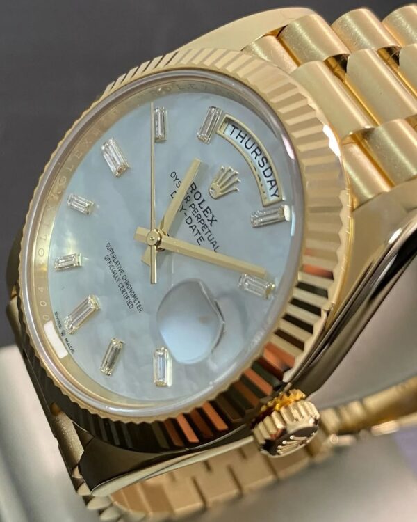 Rolex Yellow Gold Day-Date 40 - 2025 - Fluted Bezel - Mother-of-Pearl Baguette Dial - President Bracelet - 228238 *FULL SET* - Image 7