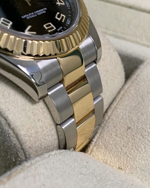 Rolex Steel & Yellow Rolesor Datejust II - Fluted Bezel - Black Arabic Dial - Oyster Bracelet - 116333 - Image 9