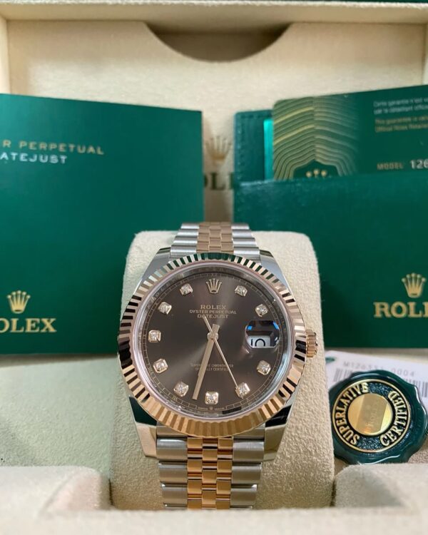 Rolex Steel and Everose Gold Datejust 41 - 2024 - Fluted Bezel - Chocolate Diamond Dial - Jubilee Bracelet - 126331