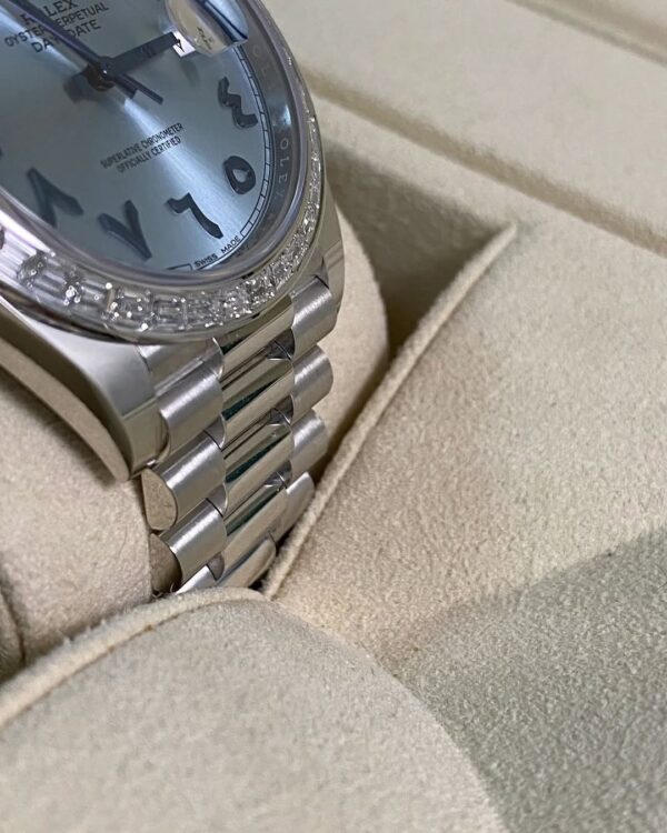 Rolex Platinum Day-Date 40 - 2017 - Baguette Bezel - Ice Blue Arabic Dial - President Bracelet - 228396RBR *UNPOLISHED* - Image 9