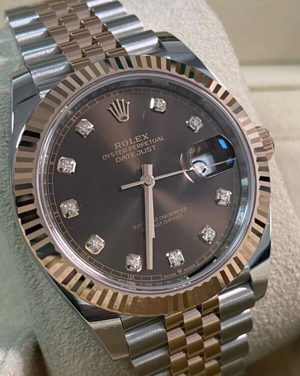 Rolex Steel and Everose Gold Datejust 41 - 2024 - Fluted Bezel - Chocolate Diamond Dial - Jubilee Bracelet - 126331 - Image 3