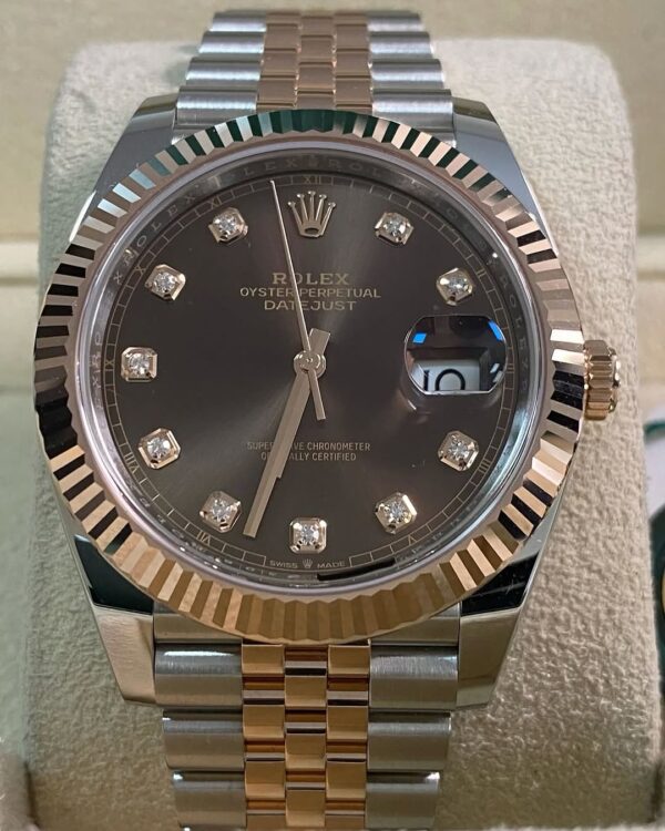 Rolex Steel and Everose Gold Datejust 41 - 2024 - Fluted Bezel - Chocolate Diamond Dial - Jubilee Bracelet - 126331 - Image 8