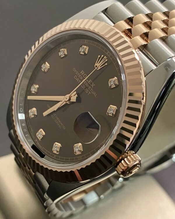 Rolex Steel and Everose Gold Datejust 41 - 2024 - Fluted Bezel - Chocolate Diamond Dial - Jubilee Bracelet - 126331 - Image 9