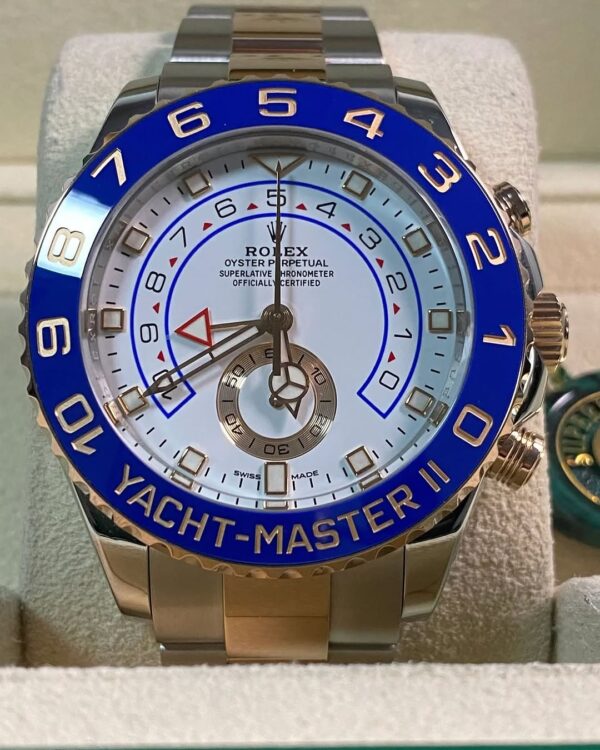 Rolex Steel and Everose Gold Yacht-Master II - 2020 - Blue Bezel - White Dial - 116681 *FULL SET* - Image 6