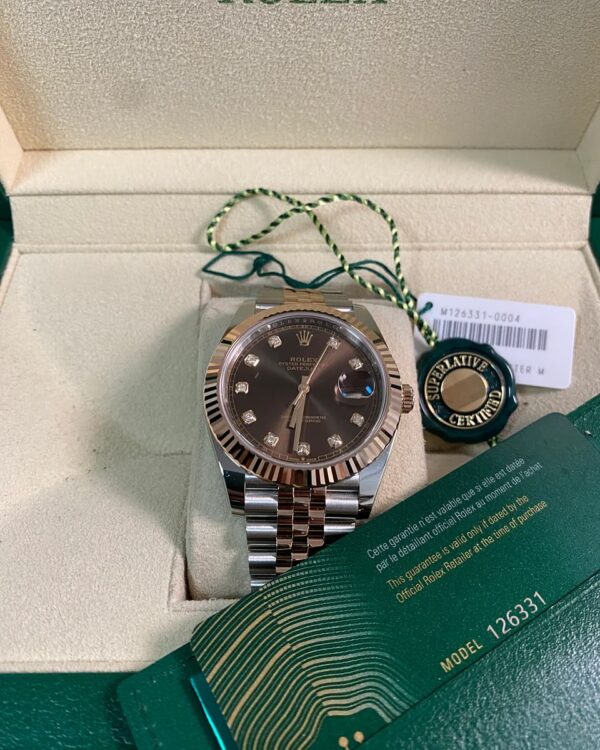 Rolex Steel and Everose Gold Datejust 41 - 2024 - Fluted Bezel - Chocolate Diamond Dial - Jubilee Bracelet - 126331 - Image 10