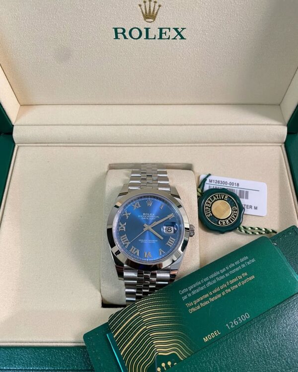 Rolex Steel Datejust 41 - 2025 - Smooth Bezel -Azzurro Blue Roman Dial - Jubilee Bracelet - 126300 *FULL SET* - Image 6