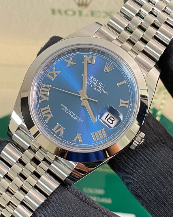 Rolex Steel Datejust 41 - 2025 - Smooth Bezel -Azzurro Blue Roman Dial - Jubilee Bracelet - 126300 *FULL SET* - Image 5