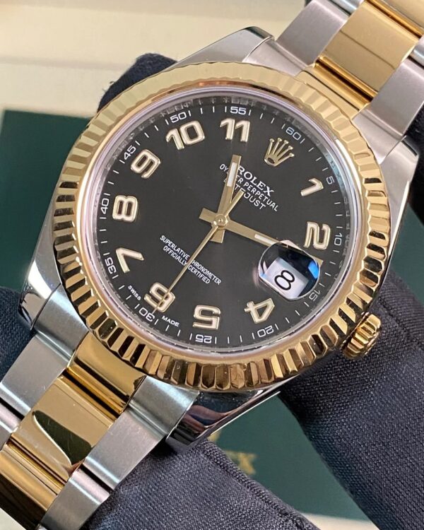 Rolex Steel & Yellow Rolesor Datejust II - Fluted Bezel - Black Arabic Dial - Oyster Bracelet - 116333 - Image 2