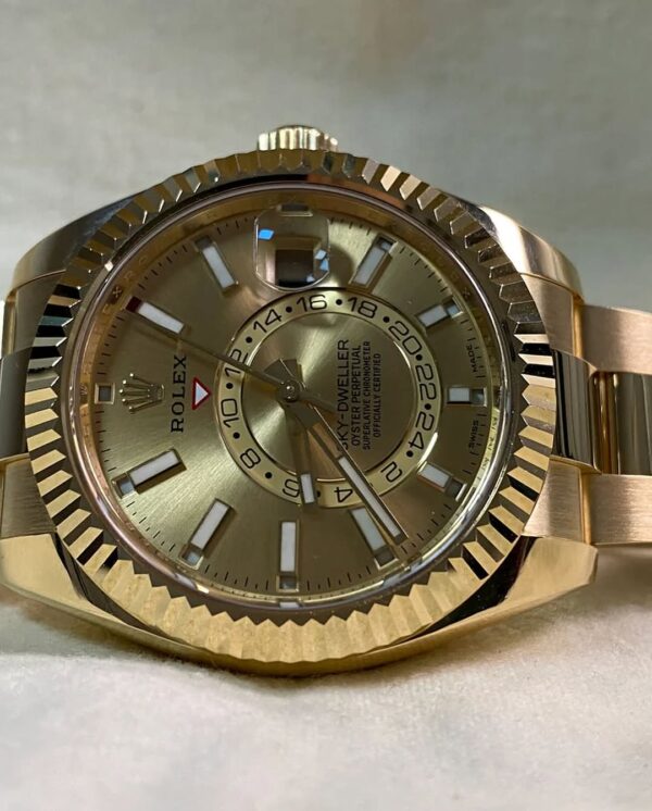 Rolex Yellow Gold Sky-Dweller - 2021 - Fluted Bezel - Champagne Index Dial - Oyster Bracelet - 326938 *FULL SET* - Image 11