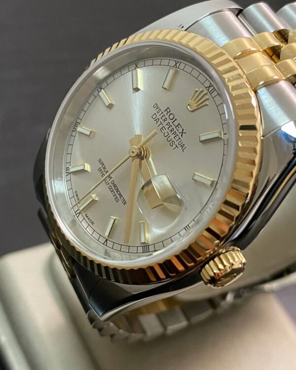 Rolex Steel and Yellow Gold Datejust 36 - Fluted Bezel - Silver Index Dial - Jubilee Bracelet - 116233 - Image 5