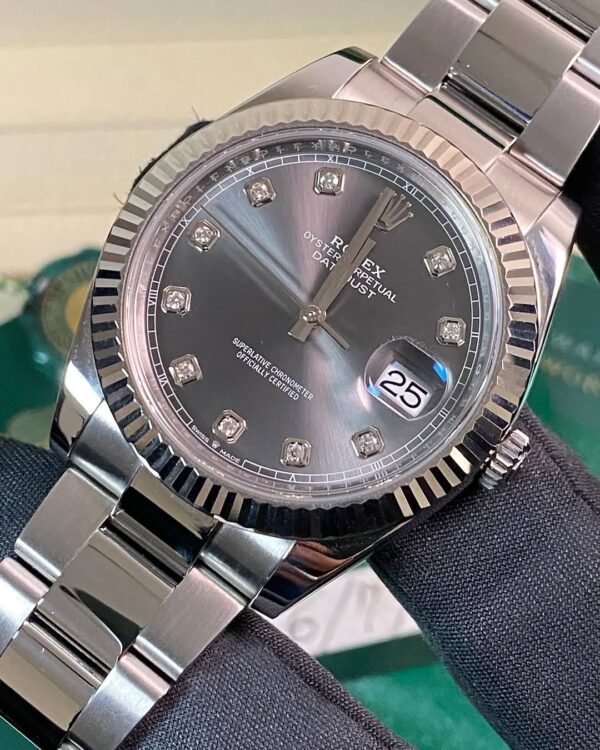 Rolex Steel Datejust 41 - 2023 - Fluted Bezel - Rhodium Diamond Dial - Oyster Bracelet - 126334 *FULL SET* - Image 8