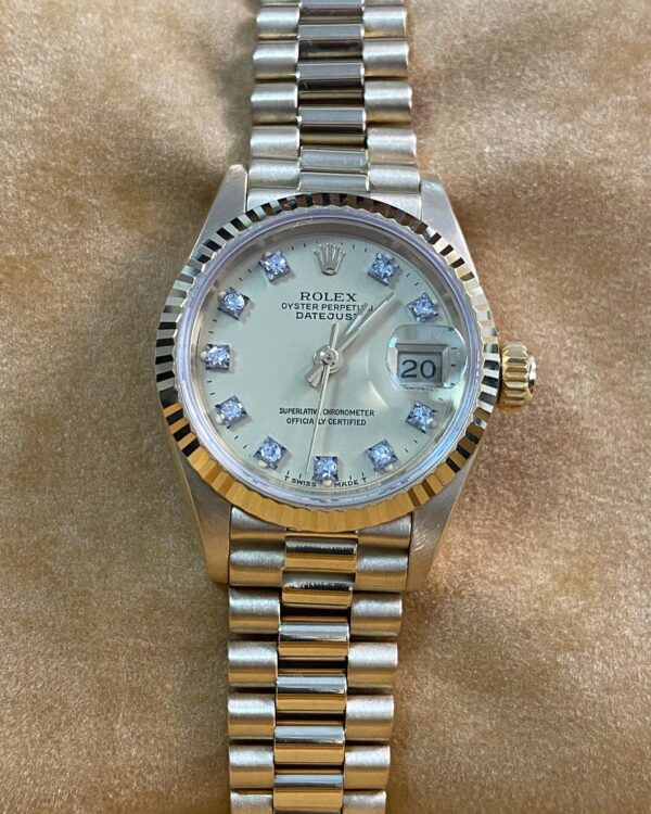 Rolex Yellow Gold Lady-Datejust - 1985 - Fluted Bezel - Lemon Diamond Dial - President Bracelet - 69178 *FULL SET* - Image 3