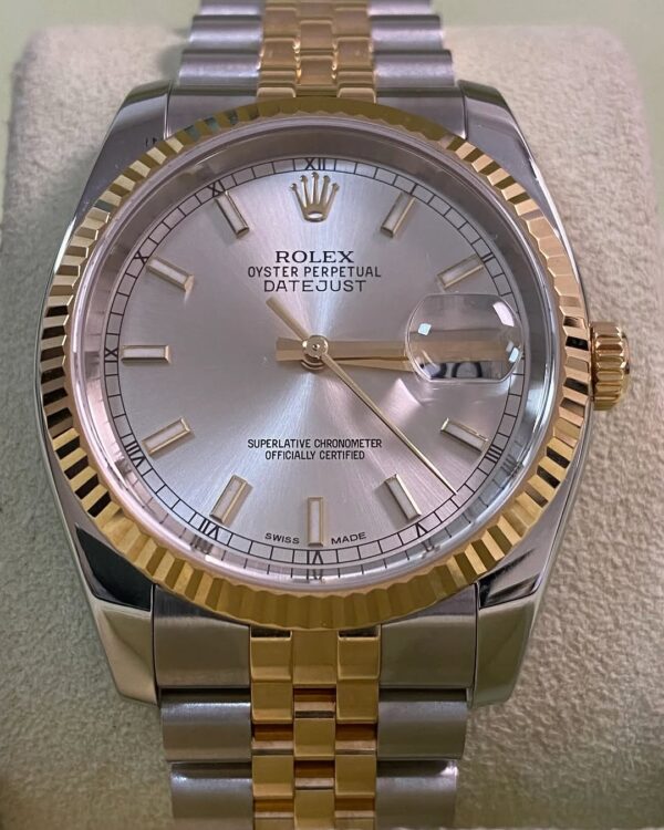 Rolex Steel and Yellow Gold Datejust 36 - Fluted Bezel - Silver Index Dial - Jubilee Bracelet - 116233 - Image 4