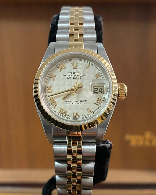 Rolex Steel & Yellow Gold Lady-Datejust - E serial - Fluted Bezel - Ivory Pyramid Roman Dial - Jubilee Bracelet - 69173 *FULL SET* - Image 9