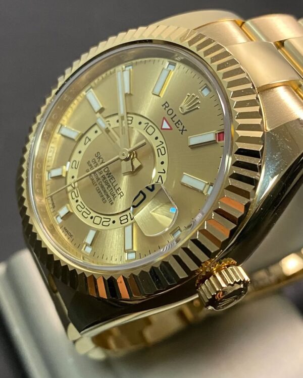 Rolex Yellow Gold Sky-Dweller - 2021 - Fluted Bezel - Champagne Index Dial - Oyster Bracelet - 326938 *FULL SET* - Image 8