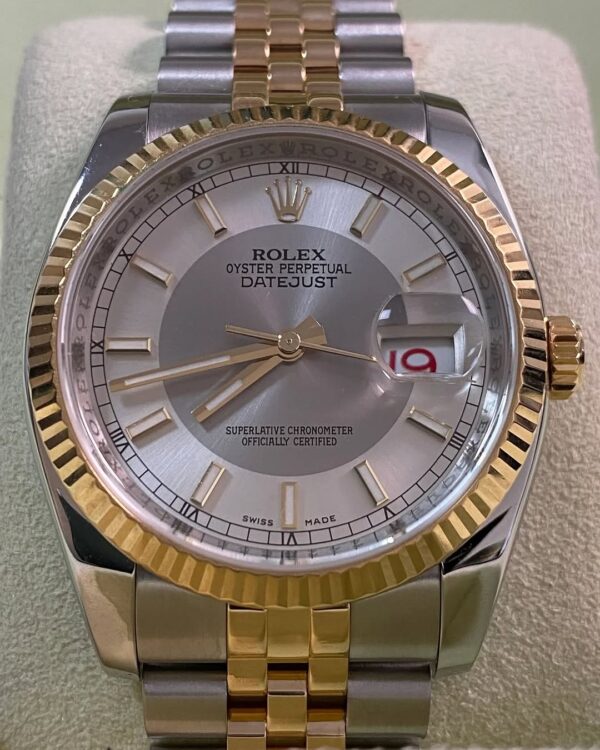 Rolex Steel and Yellow Gold Datejust 36 - 2009 - Fluted Bezel - Silver Roulette Dial & Date Wheel - Jubilee Bracelet - 116233 *FULL SET* - Image 3