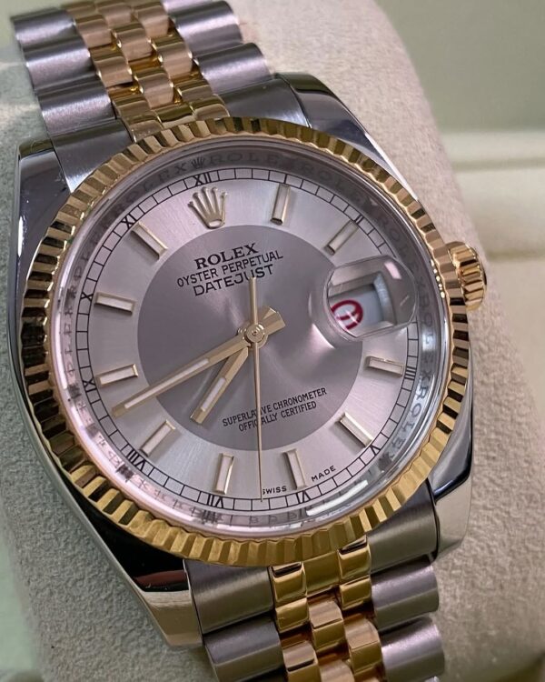 Rolex Steel and Yellow Gold Datejust 36 - 2009 - Fluted Bezel - Silver Roulette Dial & Date Wheel - Jubilee Bracelet - 116233 *FULL SET* - Image 4