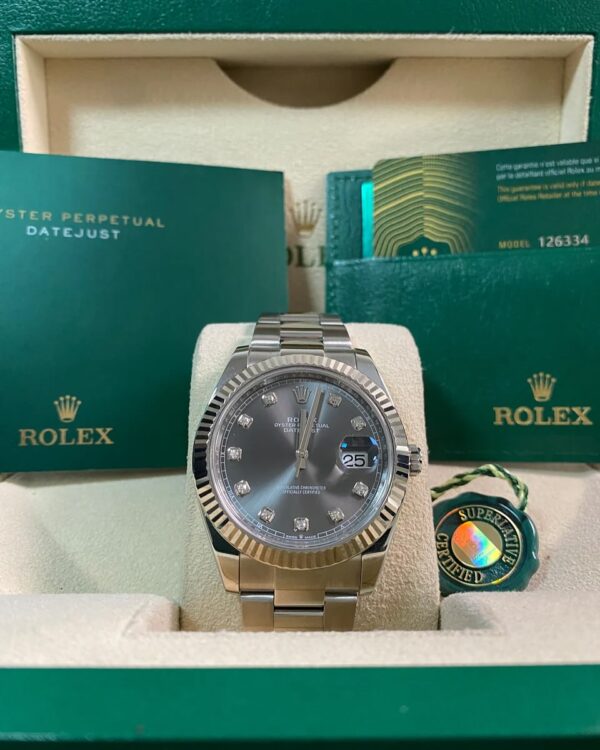 Rolex Steel Datejust 41 - 2023 - Fluted Bezel - Rhodium Diamond Dial - Oyster Bracelet - 126334 *FULL SET*