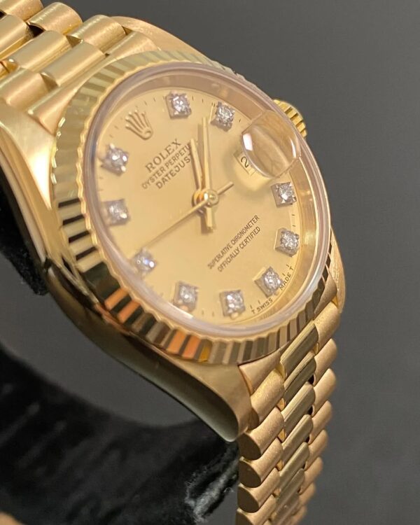 Rolex Yellow Gold Lady-Datejust - 1985 - Fluted Bezel - Lemon Diamond Dial - President Bracelet - 69178 *FULL SET* - Image 5