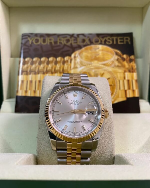 Rolex Steel and Yellow Gold Datejust 36 - Fluted Bezel - Silver Index Dial - Jubilee Bracelet - 116233