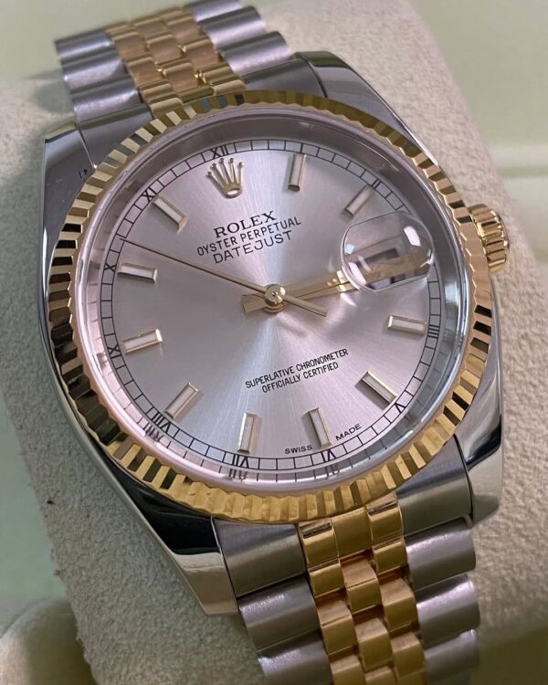 Rolex Steel and Yellow Gold Datejust 36 - Fluted Bezel - Silver Index Dial - Jubilee Bracelet - 116233 - Image 2