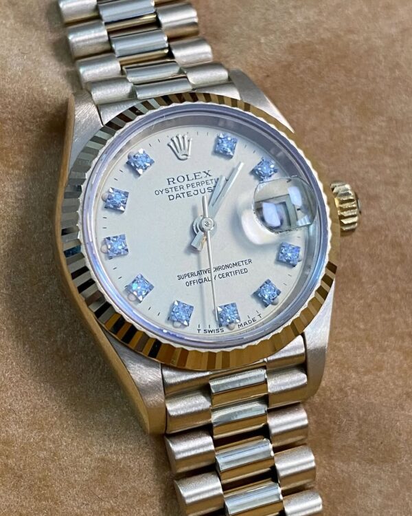 Rolex Yellow Gold Lady-Datejust - 1985 - Fluted Bezel - Lemon Diamond Dial - President Bracelet - 69178 *FULL SET* - Image 7