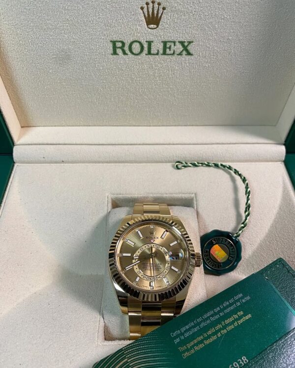 Rolex Yellow Gold Sky-Dweller - 2021 - Fluted Bezel - Champagne Index Dial - Oyster Bracelet - 326938 *FULL SET* - Image 2