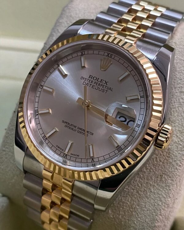 Rolex Steel and Yellow Gold Datejust 36 - Fluted Bezel - Silver Index Dial - Jubilee Bracelet - 116233 - Image 6