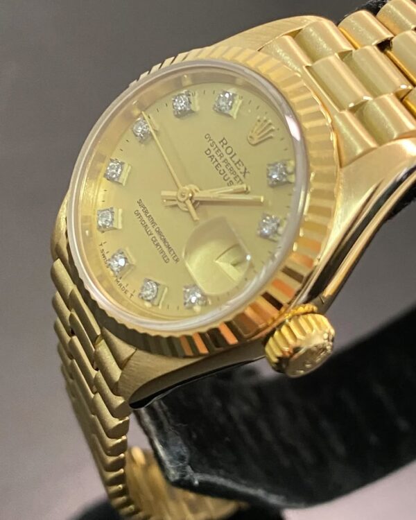 Rolex Yellow Gold Lady-Datejust - 1985 - Fluted Bezel - Lemon Diamond Dial - President Bracelet - 69178 *FULL SET* - Image 8