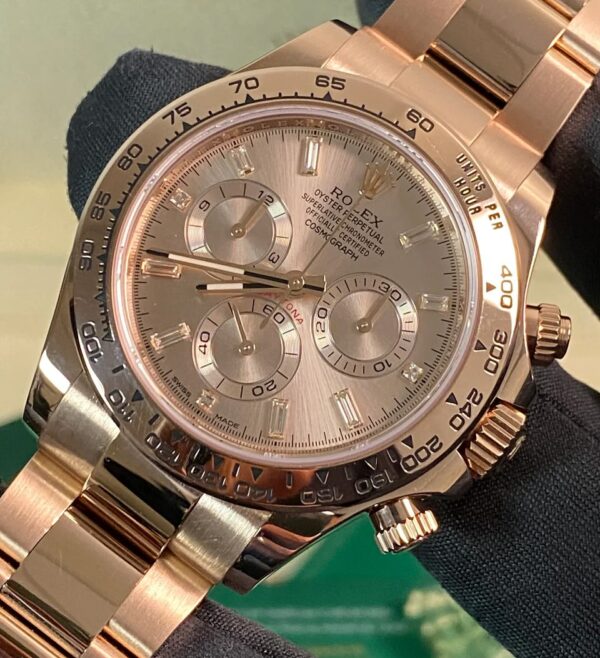 Rolex Everose Gold Cosmograph Daytona - 2022 - Sundust Baguette Dial - 116505 *FULL SET* - Image 5