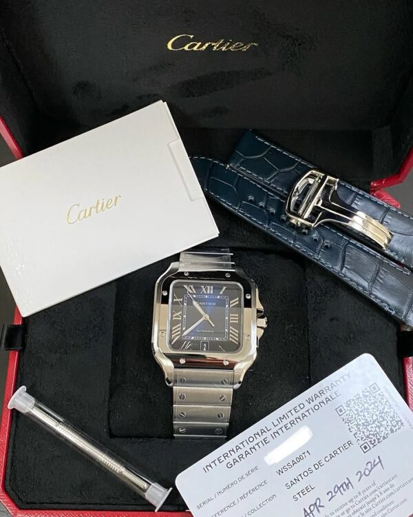 2024 Santos de Cartier Large - 39.8 mm Steel Case - Blue Roman Dial - WSSA0071 *FULL SET*